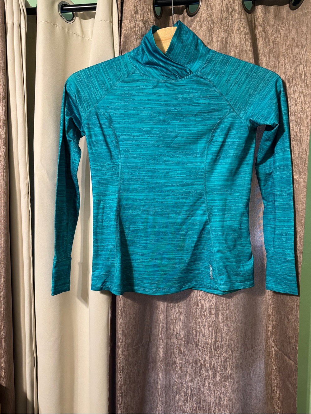 Reebok Women's Turquoise Mock Neck Thumb Holes Active Shirt Jogging Running XL